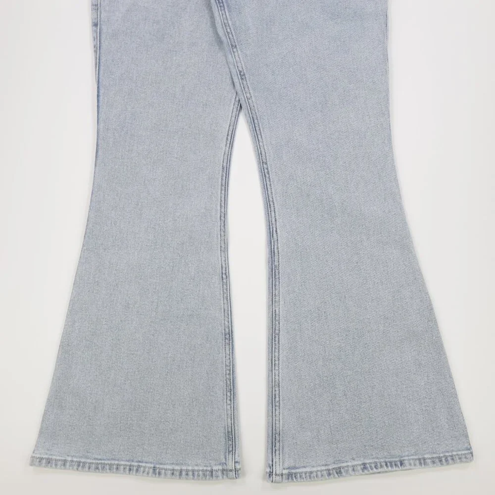 Hollister Women's Heart Embroidered High Rise Denim Flare Jeans‎ Light Blue 12s